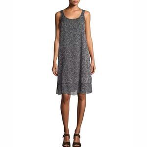 Eileen Fisher System, “Elemental” Crinkle Silk Printed Dress, Size L Black White